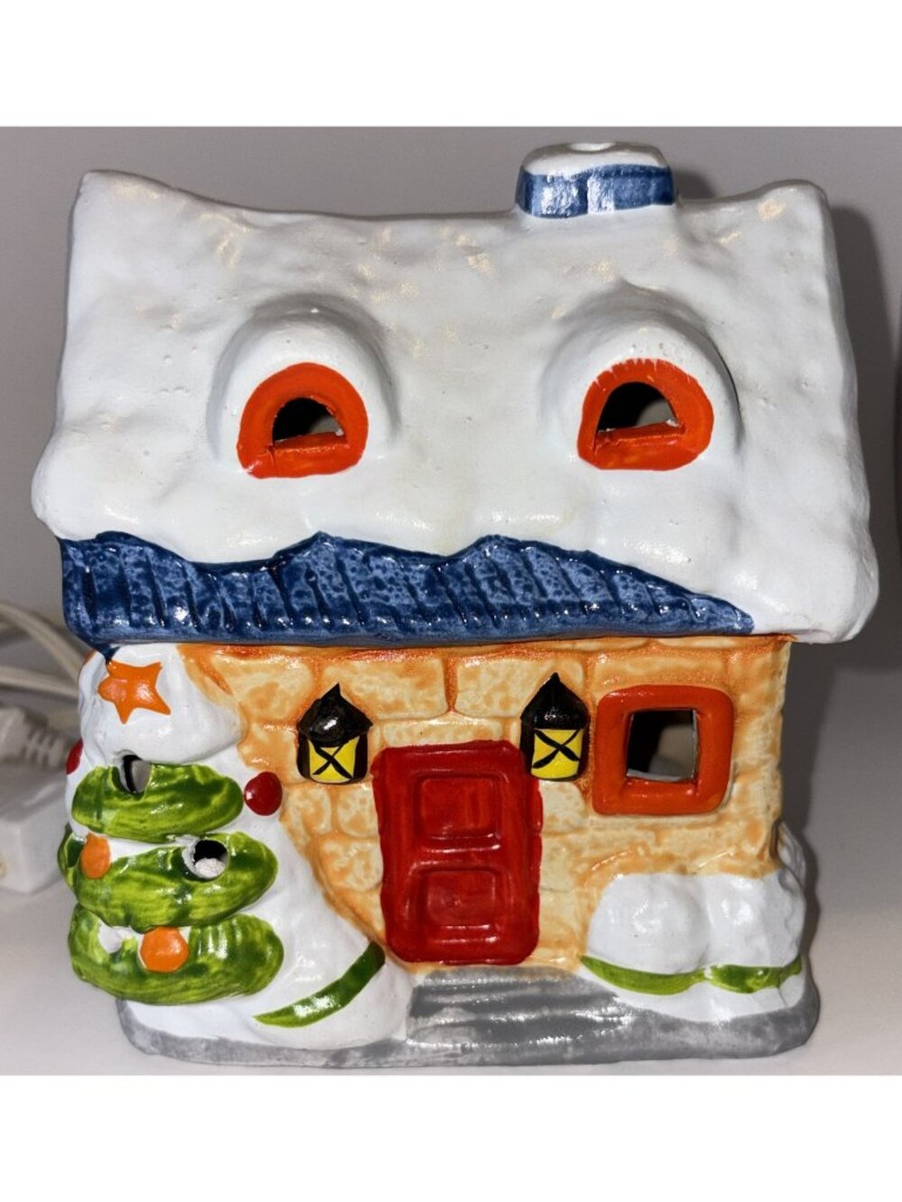 Vintage Ceramic Snow House Light-Up Christmas Decor With Cord Untested